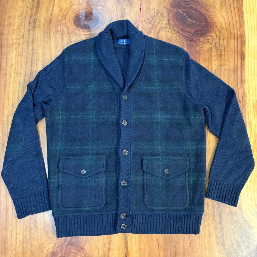 Polo Ralph Lauren Men's Tartan Wool Plaid Cardigan Sweater XL Cashmere A4-1